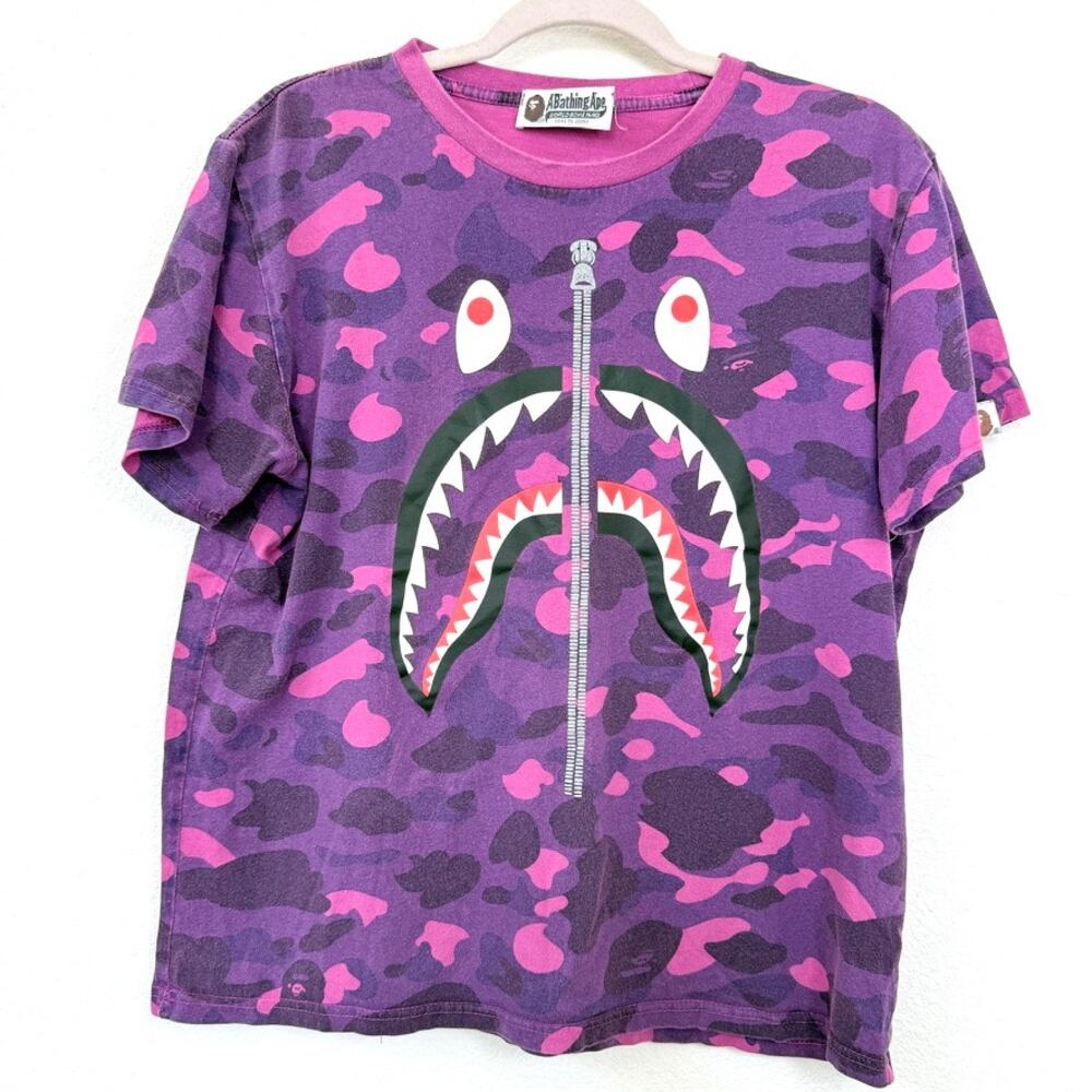 BAPE A Bathing Ape Shark Color Camo Graphic Tee Purple Pink Graphic Men’s L